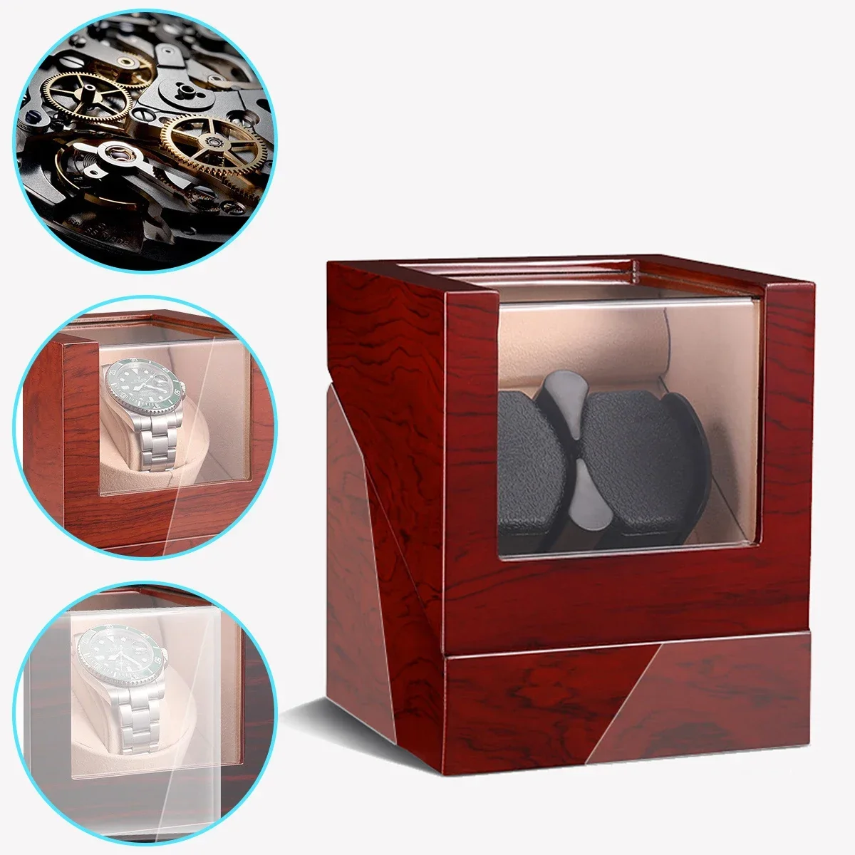 Caja para guardar relojes automáticos con diseño multicolor. Incluye un cable USB, pero no incluye pilas.