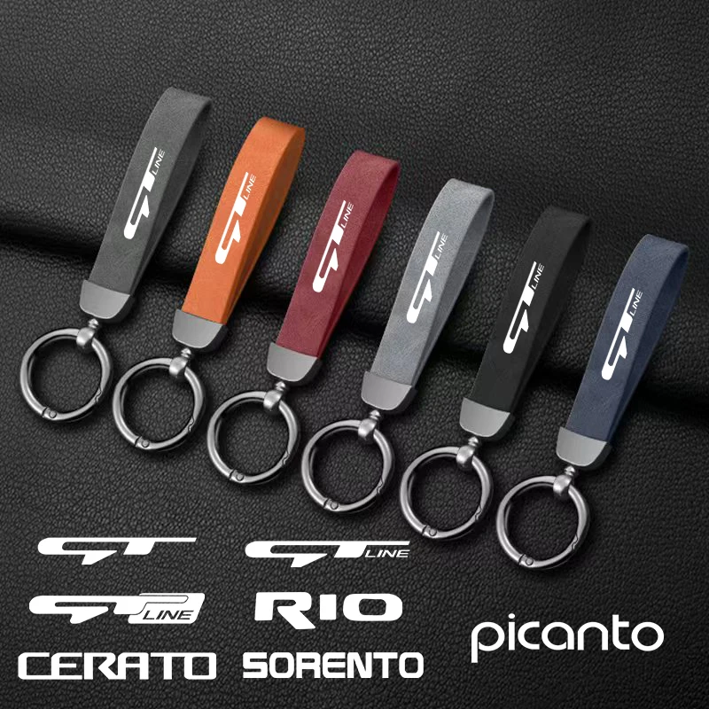 

High-Grade Leather Suede Keychain Car Sport Key Ring With Horseshoe Buckle For Kia Gt Gtline Styling Accessories