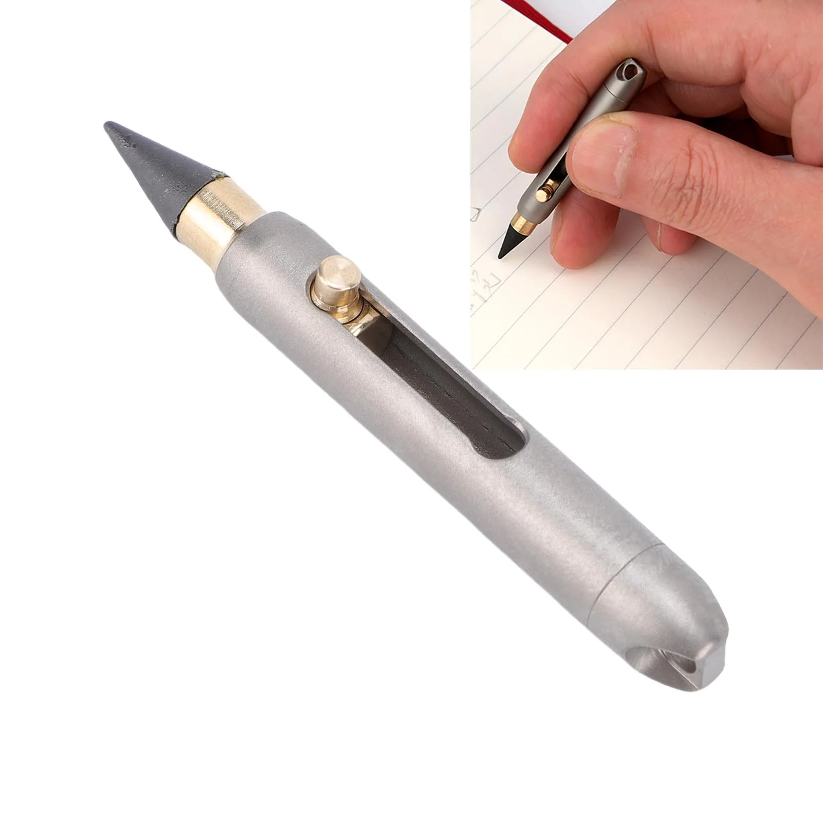 Ti chaveiro caneta retrátil portátil eterna liga de grafite lápis mini ferramenta de escrita para esboço desenho escrita com 2 pontas