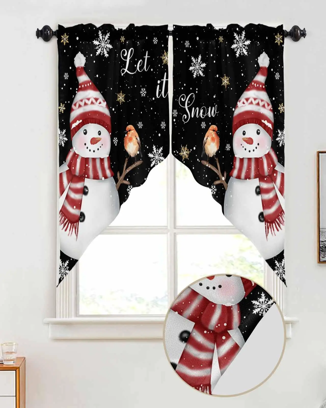 Snowman Christmas  Valances  2 Pack, Snowflake Kitchen Window Curtains Curtains for Living Room/Bathroom with Rod Pocket