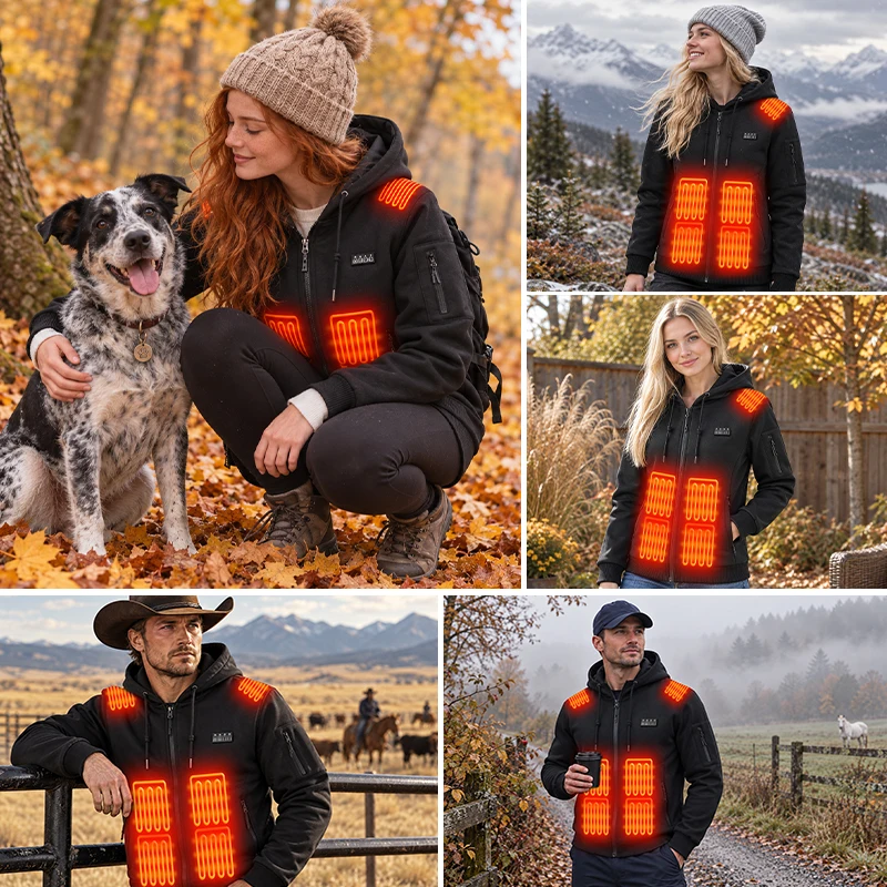 26-Zonen-Heizjacke, USB-elektrisch beheizter Hoodie, 3 Temperaturstufen, Winter-Wärmejacke, Outdoor-Ski- und Wanderbekleidung, Unisex – Detail 9