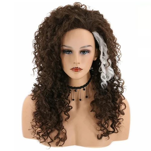 HAIRJOY-peluca de pelo sintético Bellatrix Lestrange para mujer, pelo largo ondulado y rizado, color marrón oscuro, disfraz de Carnaval