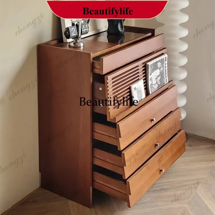 d178 Nordic solid wood chest living room home entrance locker bedroom multifunctional retro bedside dresser