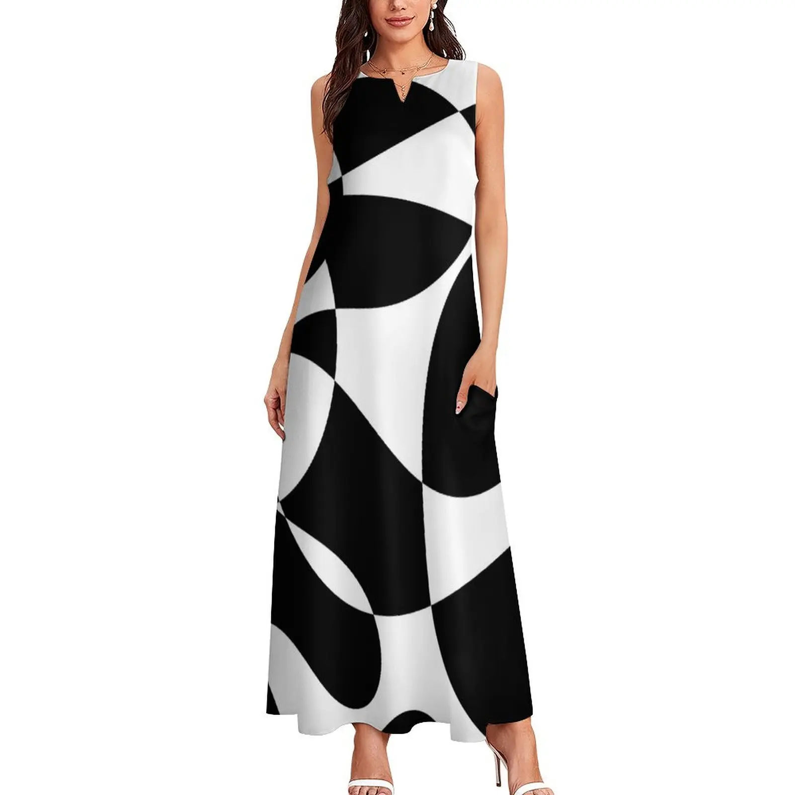 Retro Monochrome 60s Black and White Pattern Long Dress luxury evening dress woman for wedding Prom gown Dress