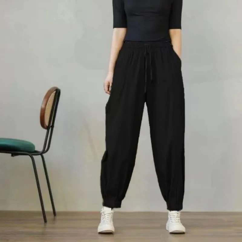 Ladies Solid Color Work Pantalons Female High Waisted Leisure Lantern Trousers Spring Autumn Women Loose Straight Cylinder Pans