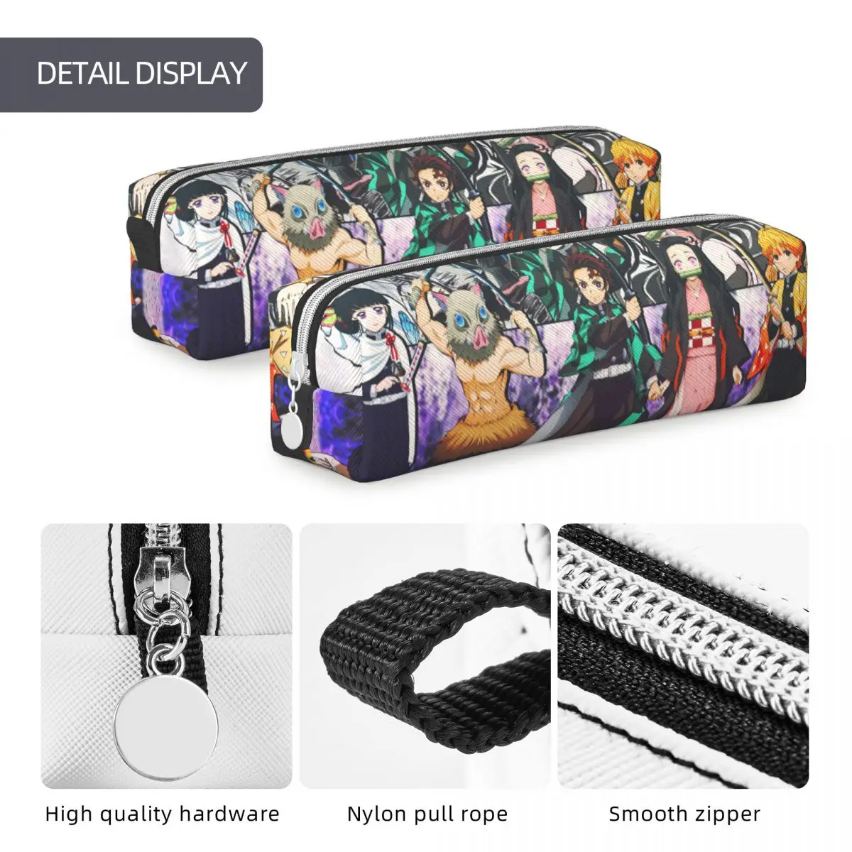 Imagem -05 - Lápis Demônio Slayer Tanjiro Nezuko Pen Box para Meninas e Menino Bolsa de Grande Capacidade Material Escolar Acessórios Cosméticos Cases de