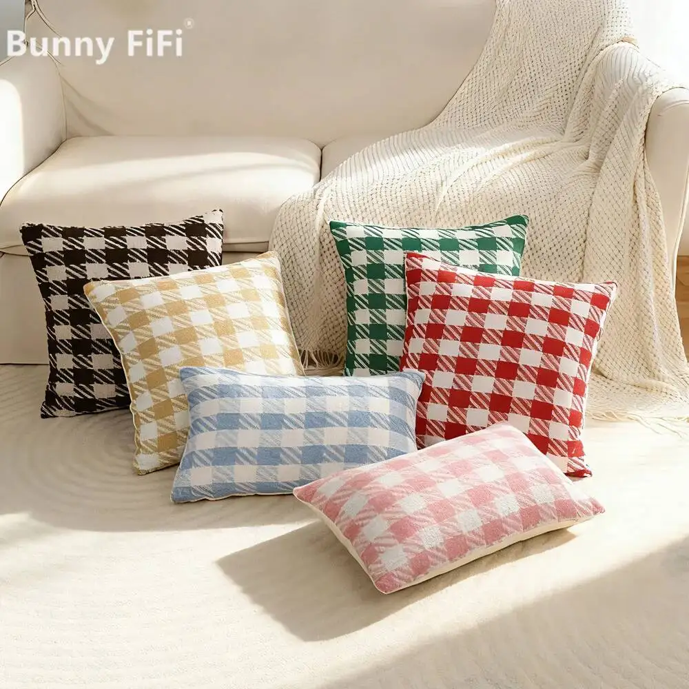 Nordische Twill-gewebte Plaid-Kissenbezüge, weicher Samt, Boho-Dekokissenhüllen für Sofa, Bett, Wohnzimmer, Heimdekoration