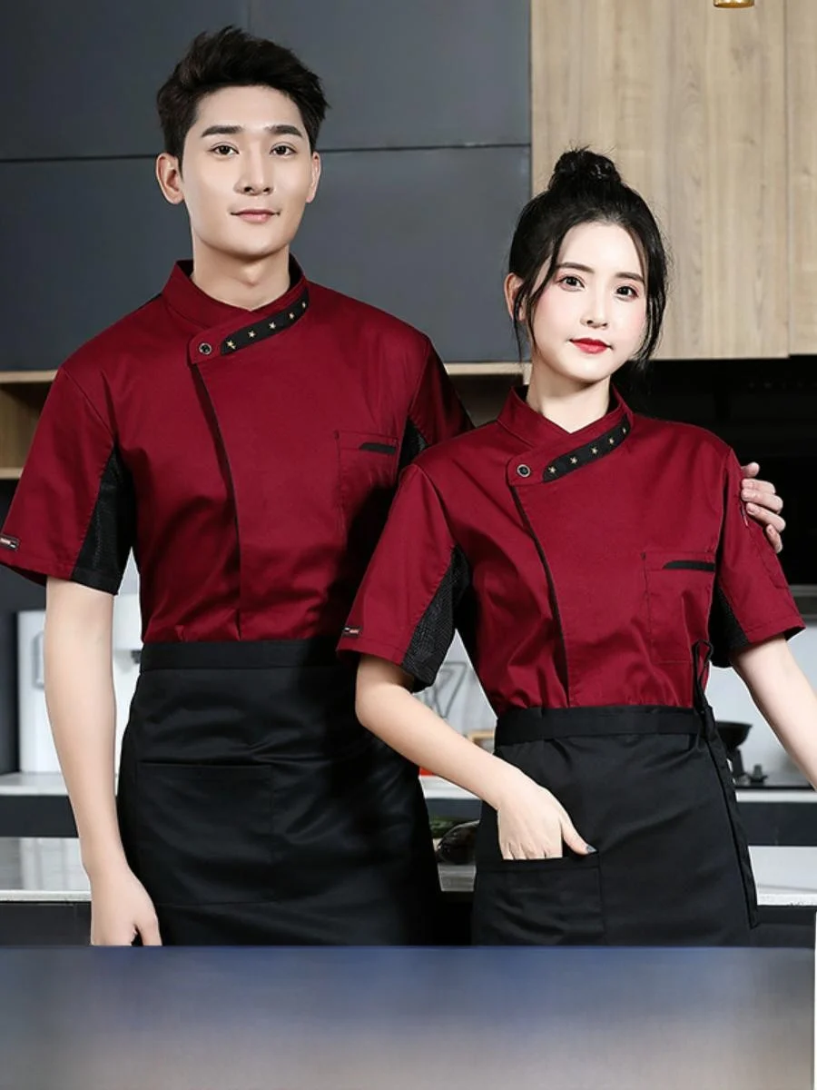 

Мужская и женская униформа для поваров с коротким рукавом, дышащая, для кухни, весенняя, влагоотводящая, школьная форма