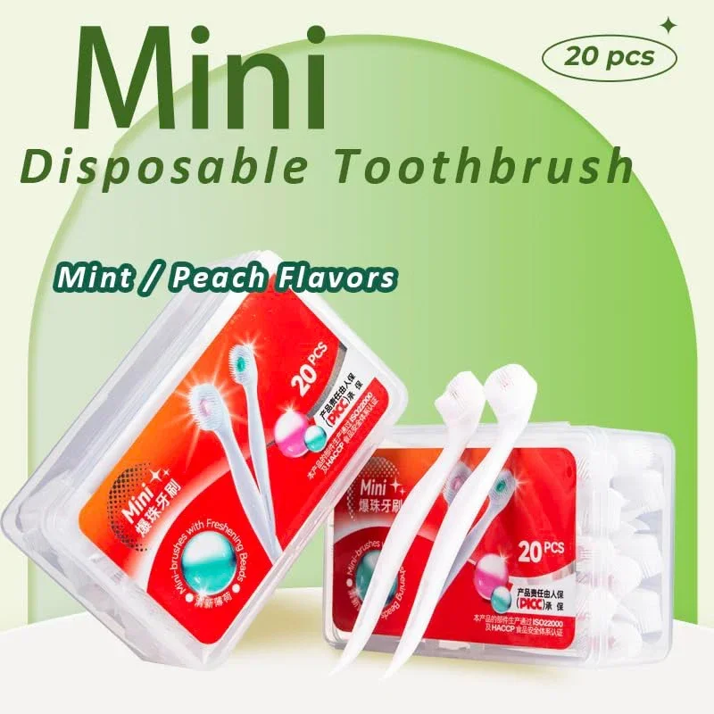 20 piezas cepillo de dientes de viaje portátil de 2 sabores cepillo de dientes de cuentas explotadas cepillo de dientes de limpieza desechable para adultos empaquetado individualmente