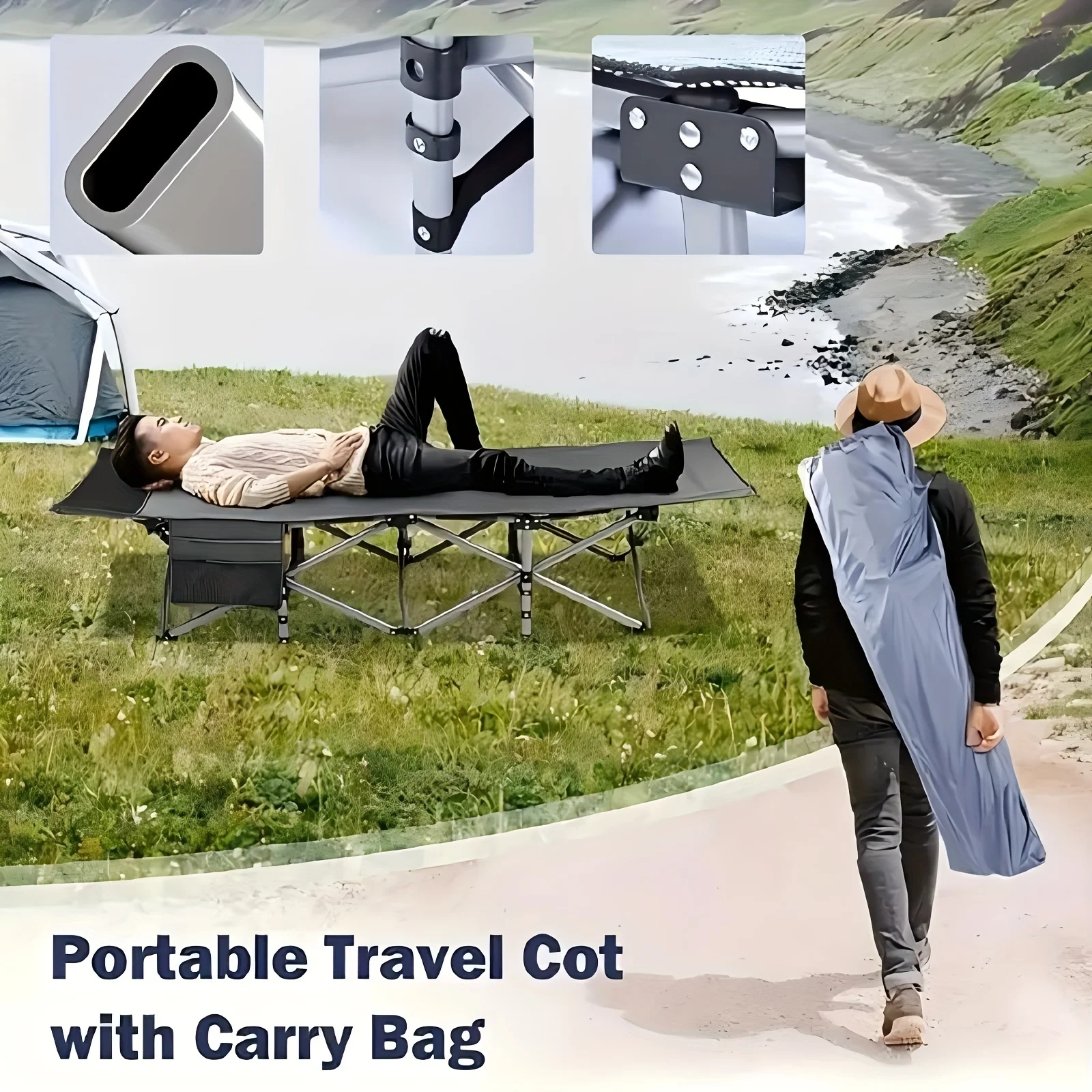 75 -inch large folding sports outdoor bed, stadium bed with double -sided mattress, portable foldable guest bed. image 6