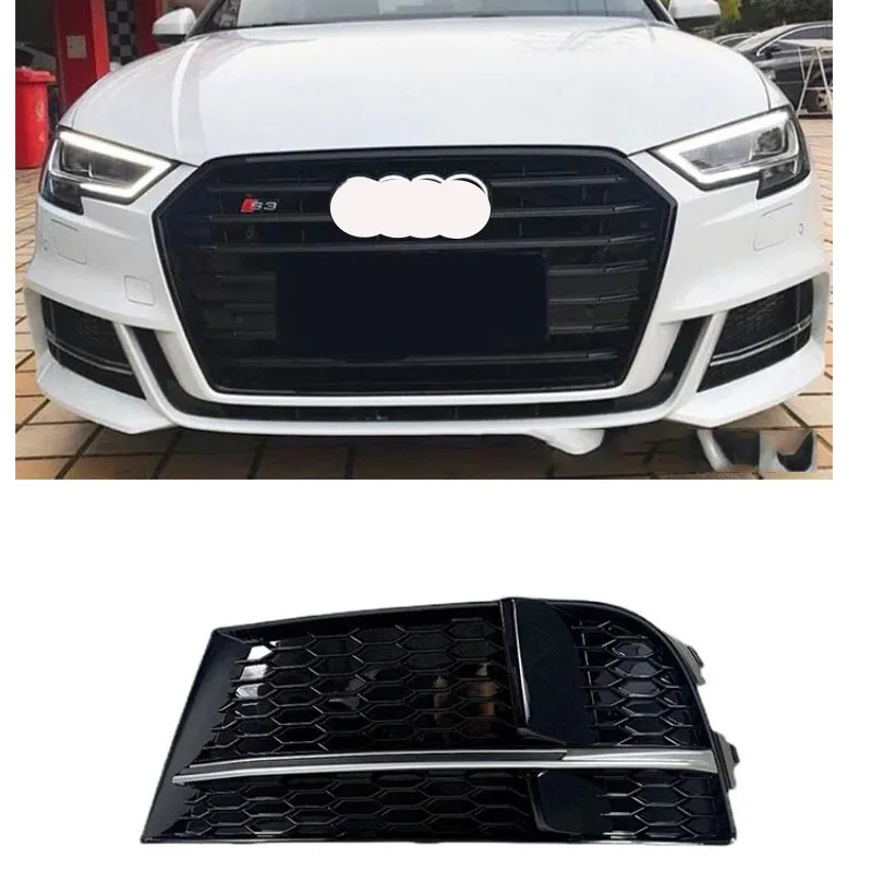 

For 2017-2020 Audi A3 S3 Modified Fog Light Frame, Black Grille, Front Bumper Lower Grille Fog Light Cover