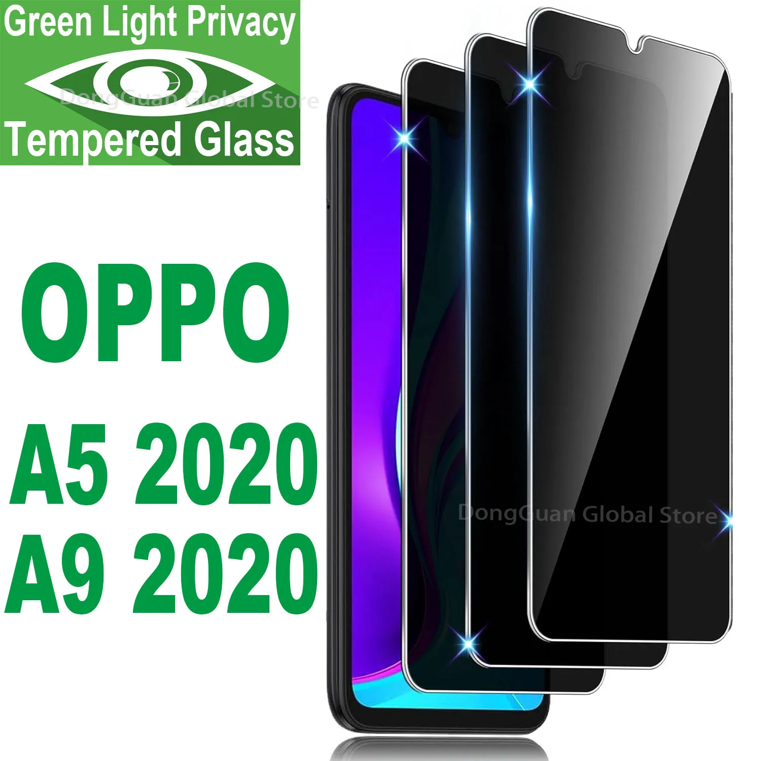 

For OPPO A5 2020 / A9 2020 A11X Green Light Privacy Tempered Glass Anti Spy Eye Protective Screen Protector Glass