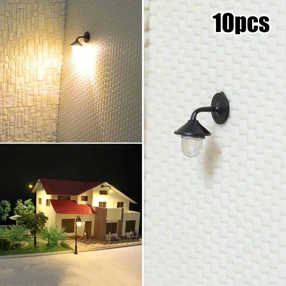 

10pcs Lamps Model Railway HO Scale 1:87 Hanging Lamp Outdoor Wall Goose Neck Light For H0 Houses Building Ornament