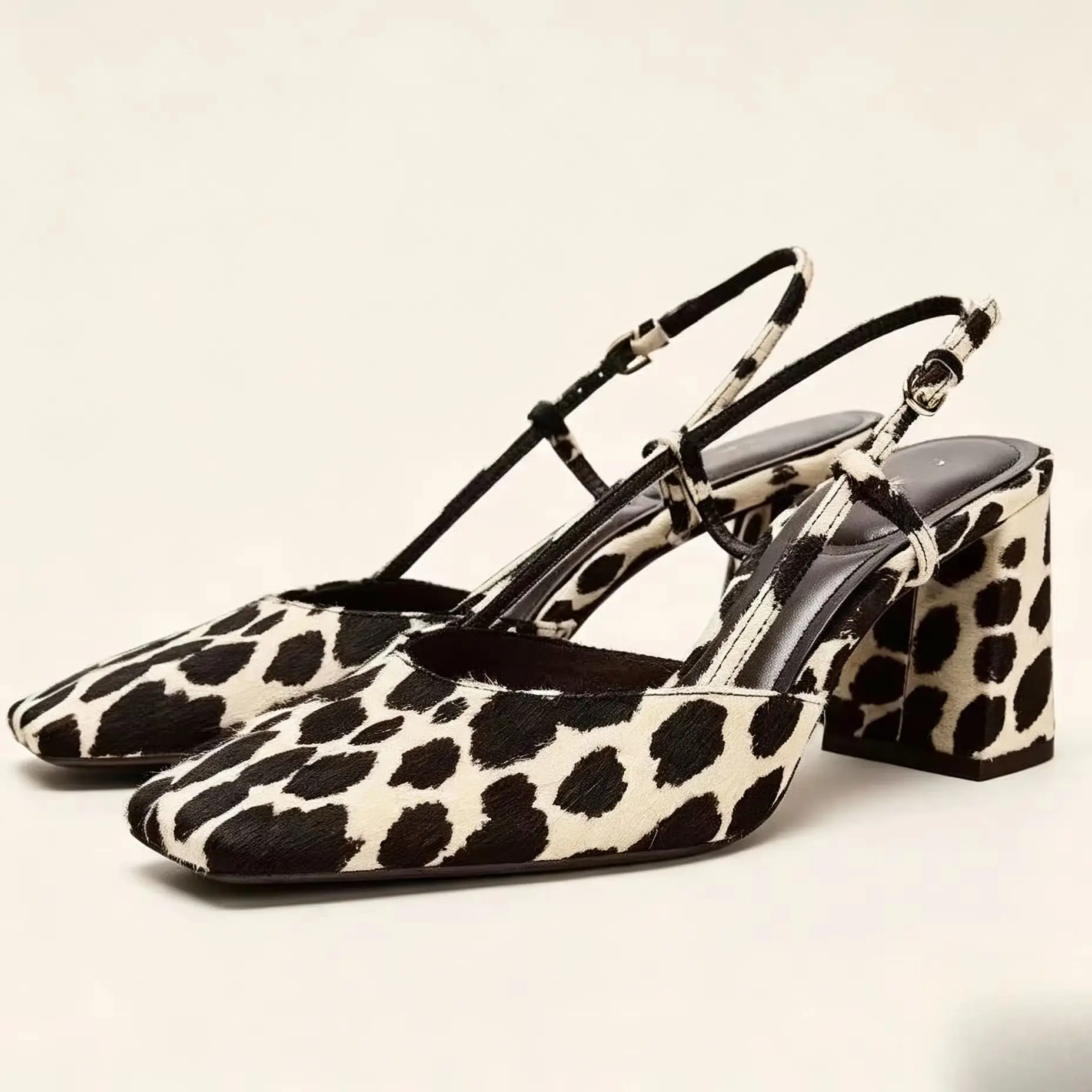 Women's Summer New Product Leopard Pattern Square Head Shallow Mouth Thick Heel Square Head Retro Versatile High Heels