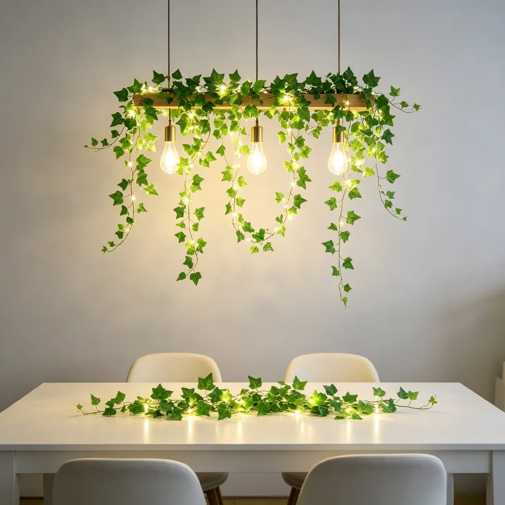 LED Light Leaf Artificial Flower Green Leaf Ivy Vine LED String Lights Silk Leaves Fake Vine DIY Wedding Party Home Garden Decor