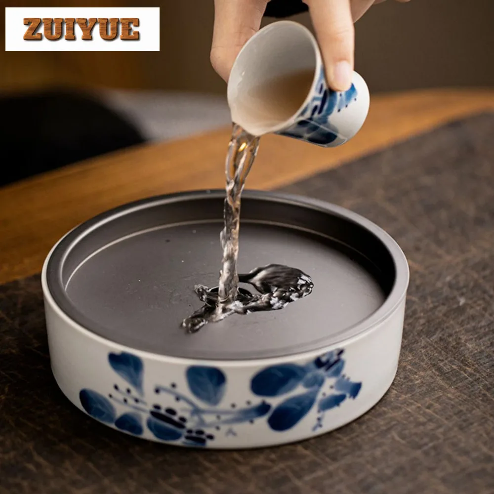 230ml Hand-painted Persimmon Ceramic Circular Tea Tray Household Dry Brewing Holder Water Storage Small Table Teapot Base Teaset