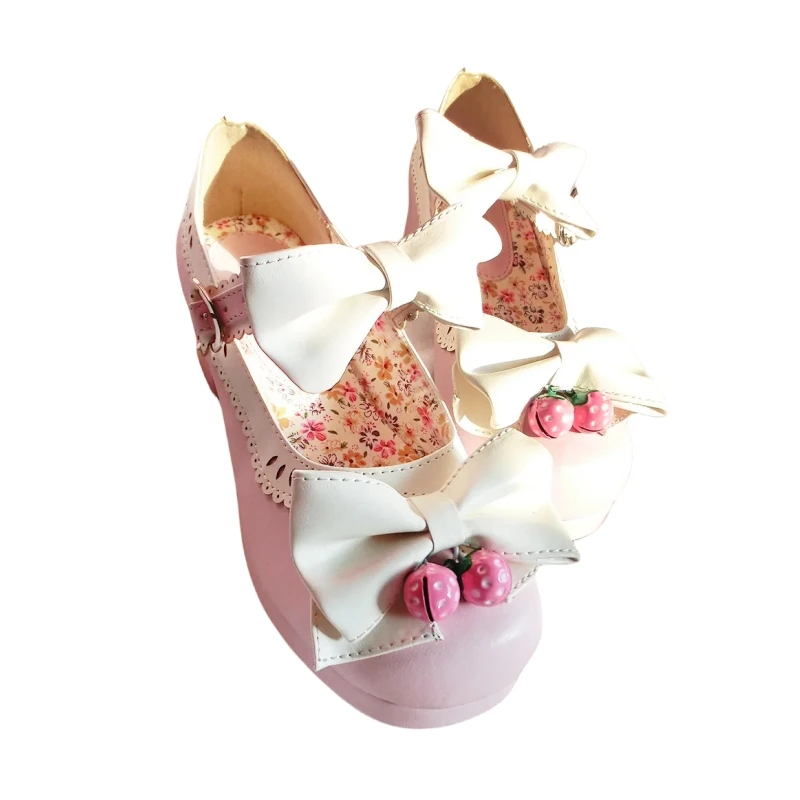 

Popular Lolita Shoes Strawberry Bell Mid Heel Princess Sweet Girls Jk Shoe Soft Bow Harajuku Cosplay Anime Kawaii Lolita Shoes