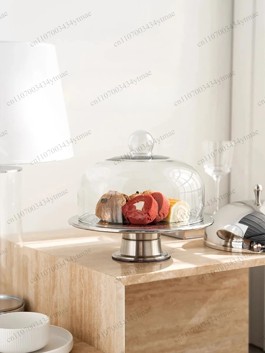 Modern European Stainless Steel Steak Serving Tray Dustproof Western Cuisine Pastry Plate Household Restaurant Decor Tray