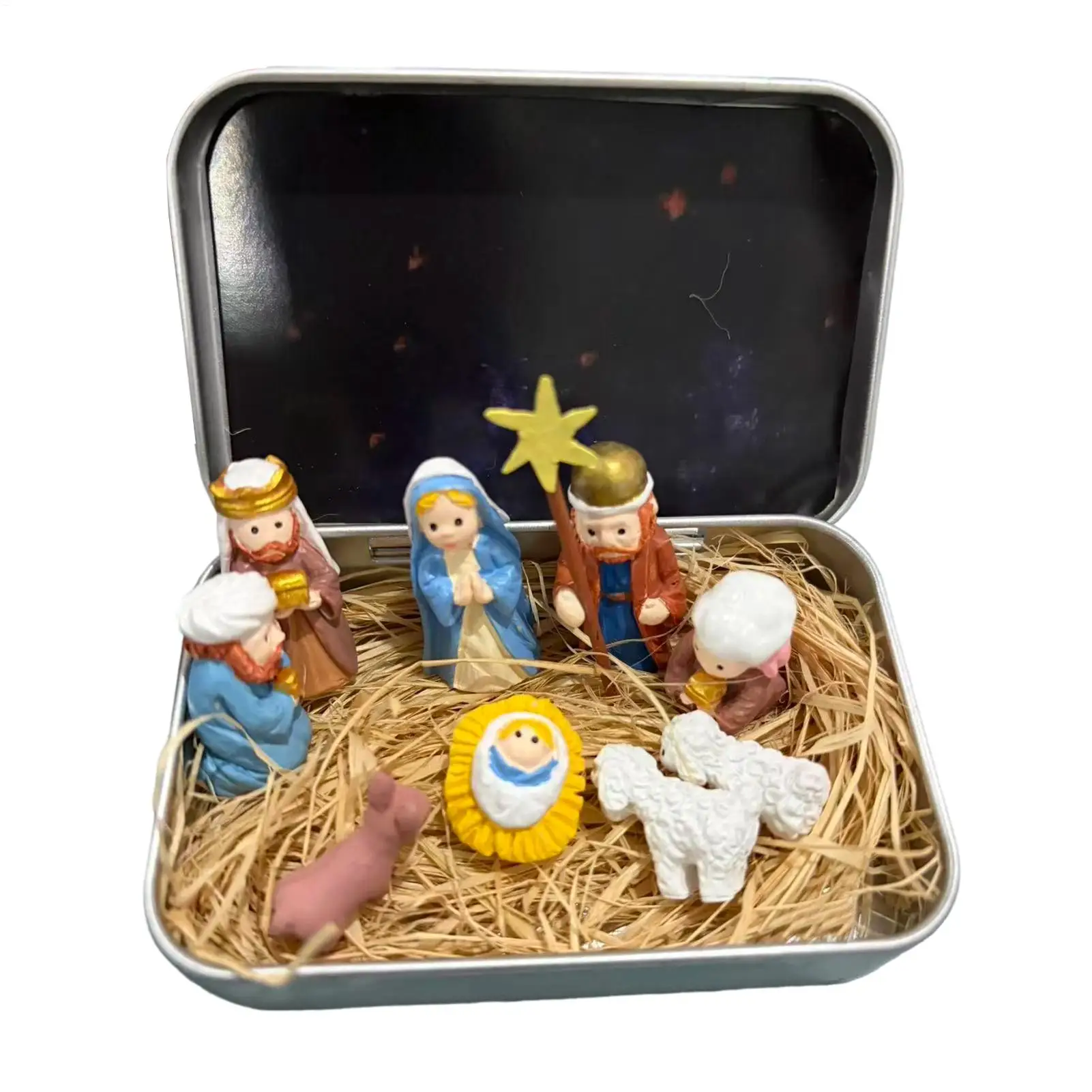 Nativity Figurines Resin Christmas Decorations Holy Family Manger Nativity Scene Statue For Home Tabletop Cabinet Desk Bedside