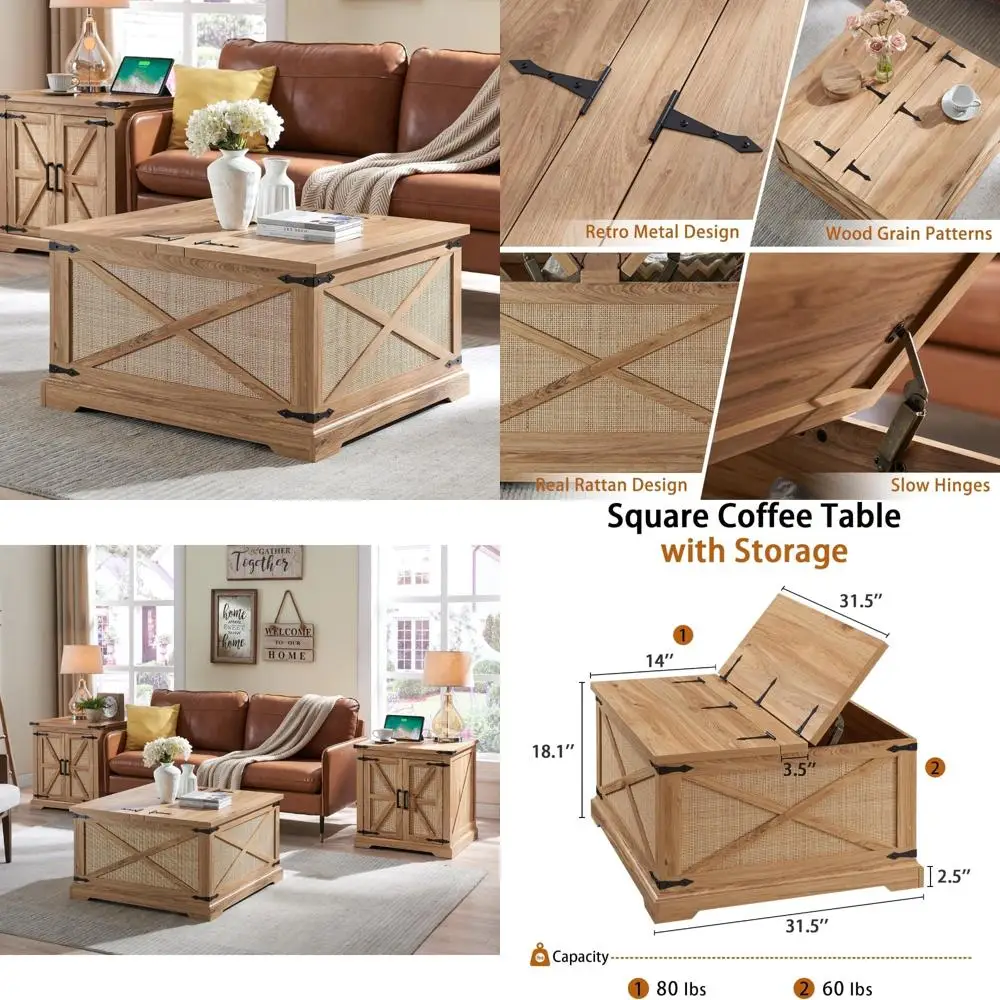 

Rustic Wood Coffee Table with Lift Top Storage, Large Hidden Space for Rustic Living Room Decor