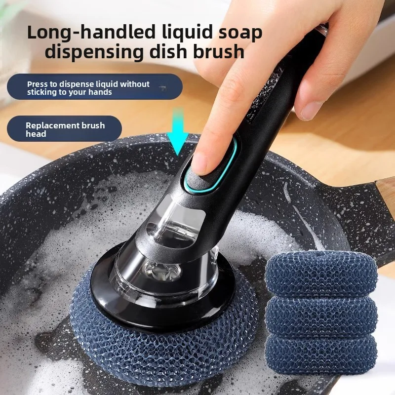 2pcs Kitchen Cleaning Brush 2 In 1 Long Handle Cleaing Brush with Removable Brush Dispenser Dishwashing Brush Kitchen Tools