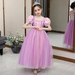 Long Pink Dress for Girls Birthday Party Sophia Cosplay Velvet Winter Purple Frozen Princess Rapunzel Dress For 3-10 Years Old