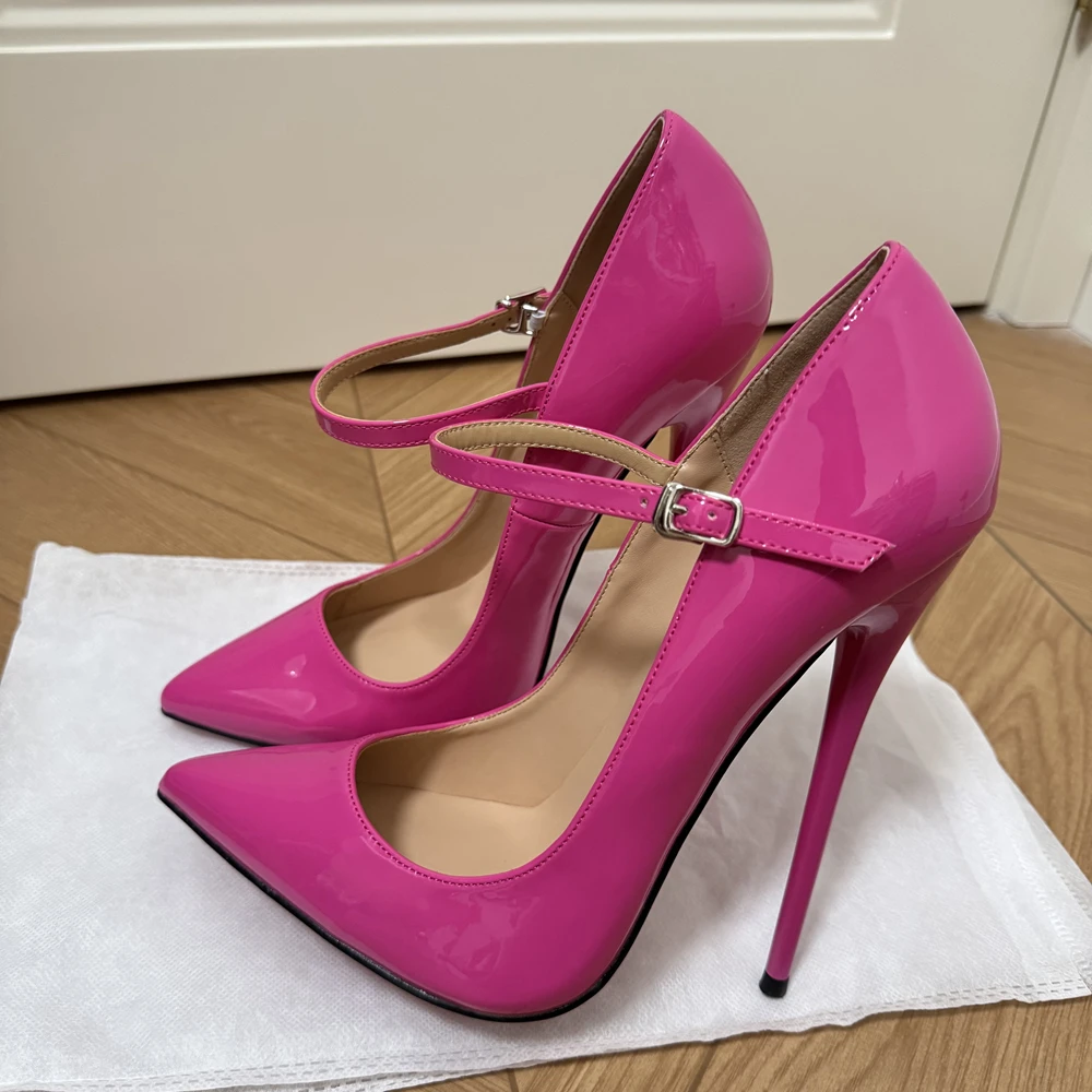 14/16cm Ultra High Heels Woman Rose Ankle Strap Pointed toe Stiletto Pumps  Pole Dancing Model Runway Nightclub Evening Shoes