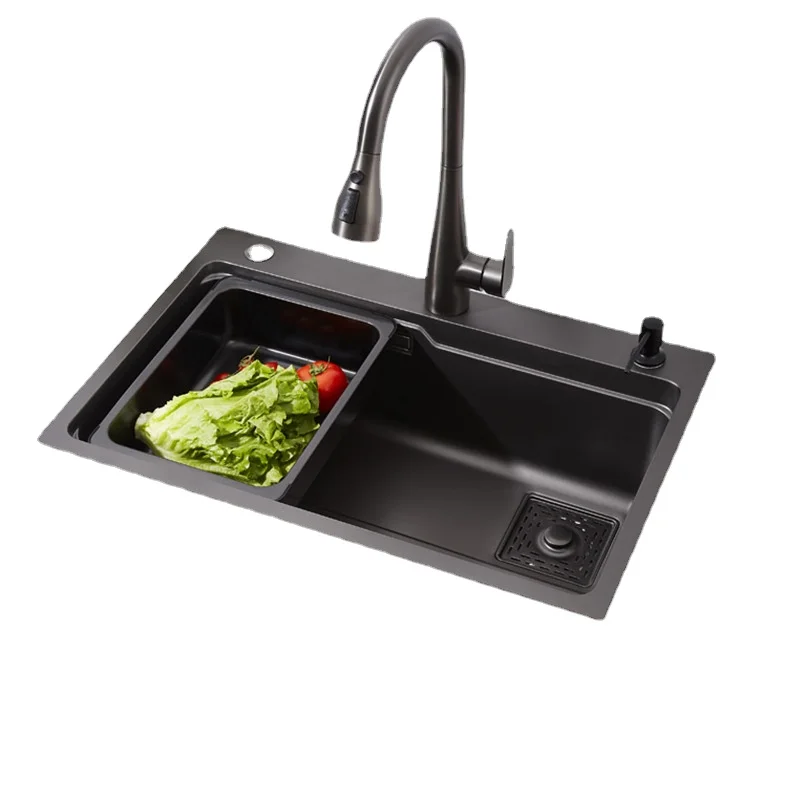 Manufacturer's gold light black nano handmade sink, single step vegetable washing pool, stainless steel large single slot