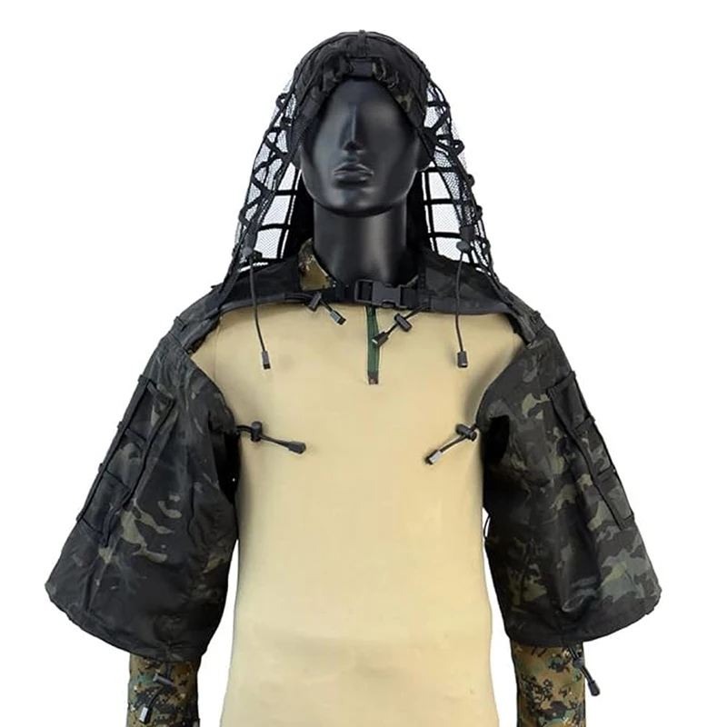 Ghillie-Anzug, taktischer Scharfschützmantel, Viper-Kappen, Jagdmantel, Material und Farbe optional, Tarnkleidung für Airsoft-Paintball – Detail 8