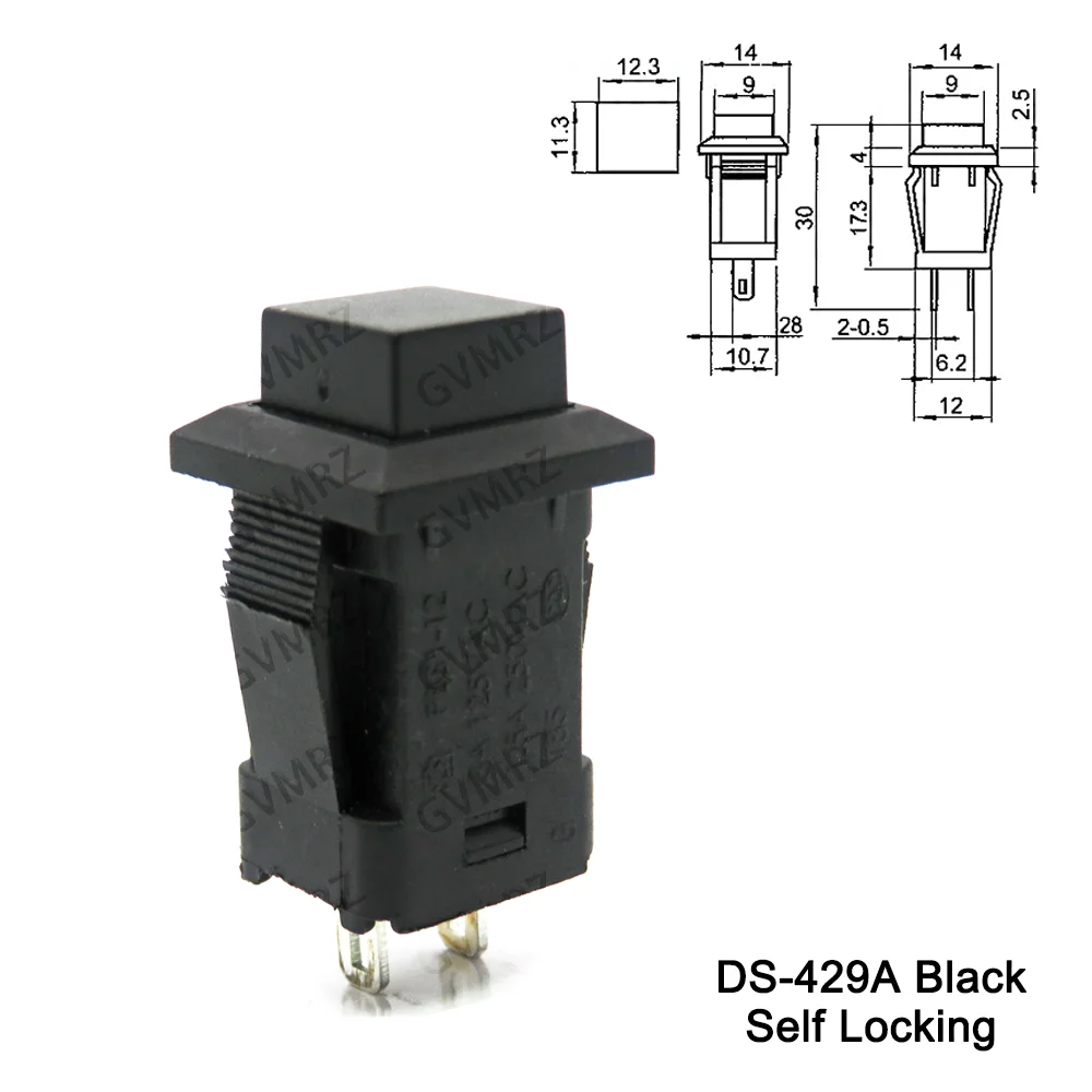 5PCS DS-429/430 Square Push Switch, 2-Pin Self-Lock/Momentary,3A 125VAC/1.5A 250VAC, Red/Green/Yellow Integrated circuit Red