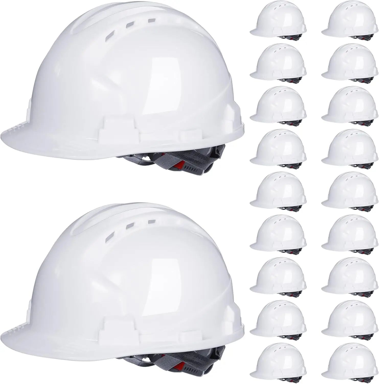 

20 Pack Adjustable Safety Helmets with Vents and Brow Pad, ABS Construction Hard Hats for Men Work Head Protection