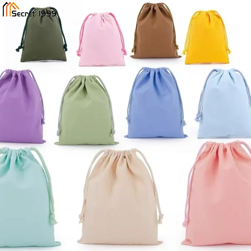 Drawstring Storage Bags Multi-size Cotton Canvas Bags For Candy Gifts Package Pouch Reusable  Sundries Organize Dustproof Sack