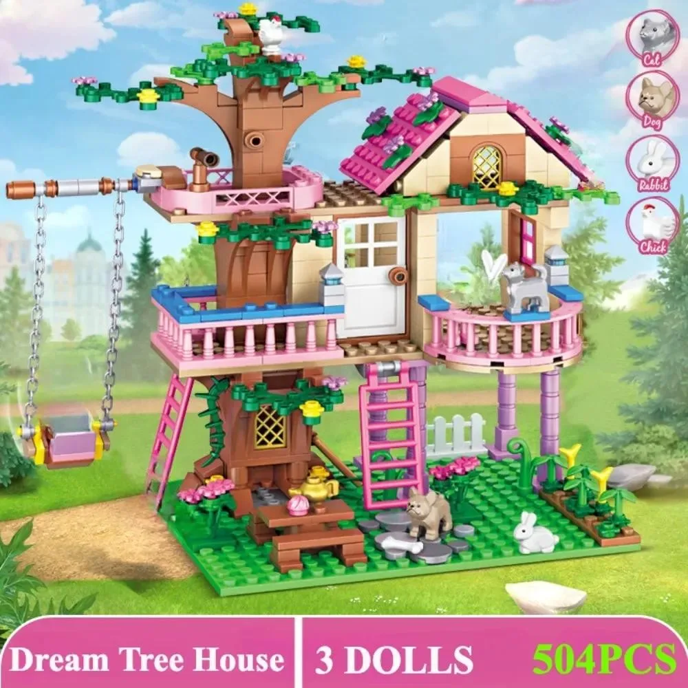 504pcs Friends City Tree House Summer Holiday Villa Castle Building Blocks Sets Garden DIY Toys for Kids Girl Birthday Gift