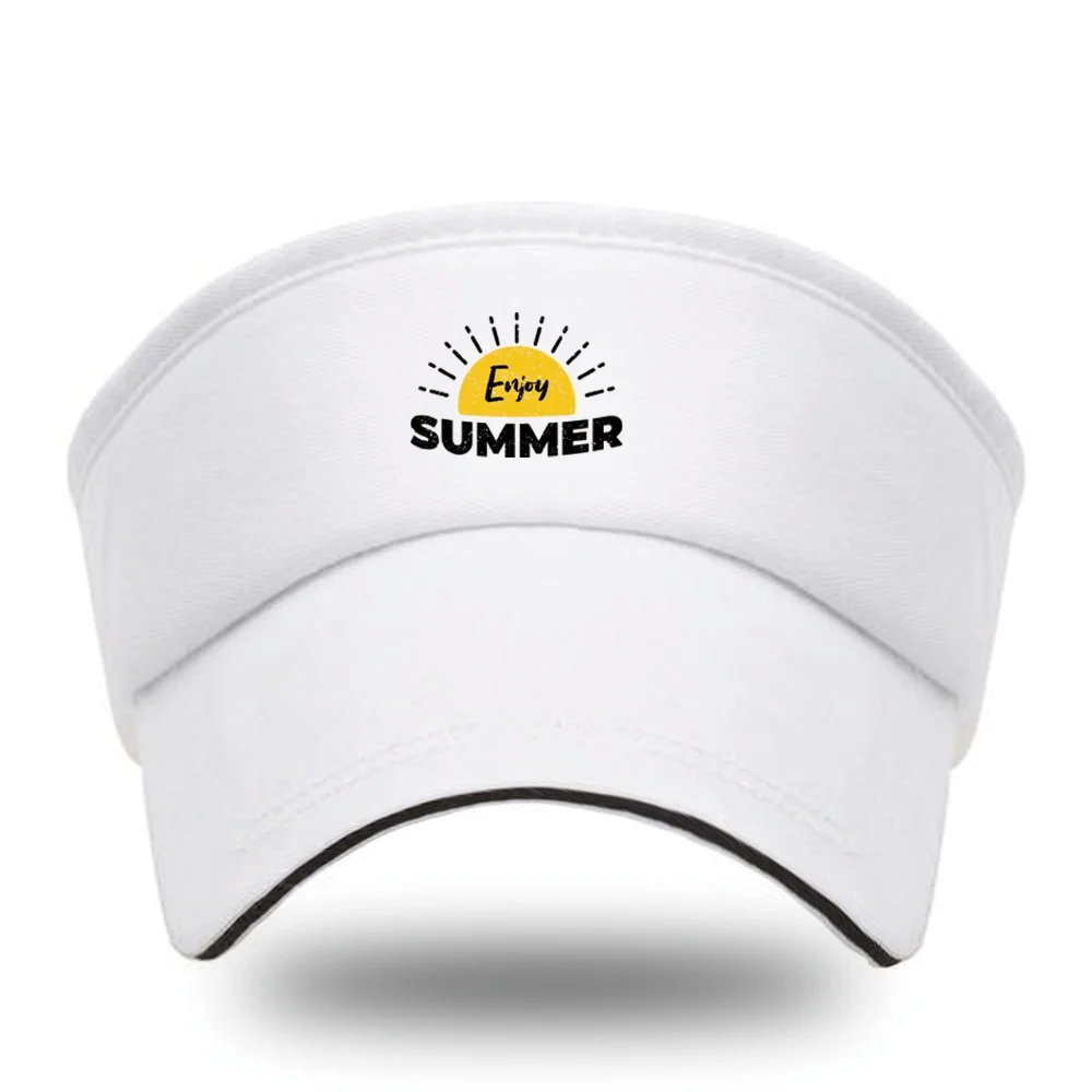 Summer Breathable Air Sun Hats Men Women’s Adjustable Visor UV Protection Empty Top Caps Word Print Sports Tennis Sunscreen Cap