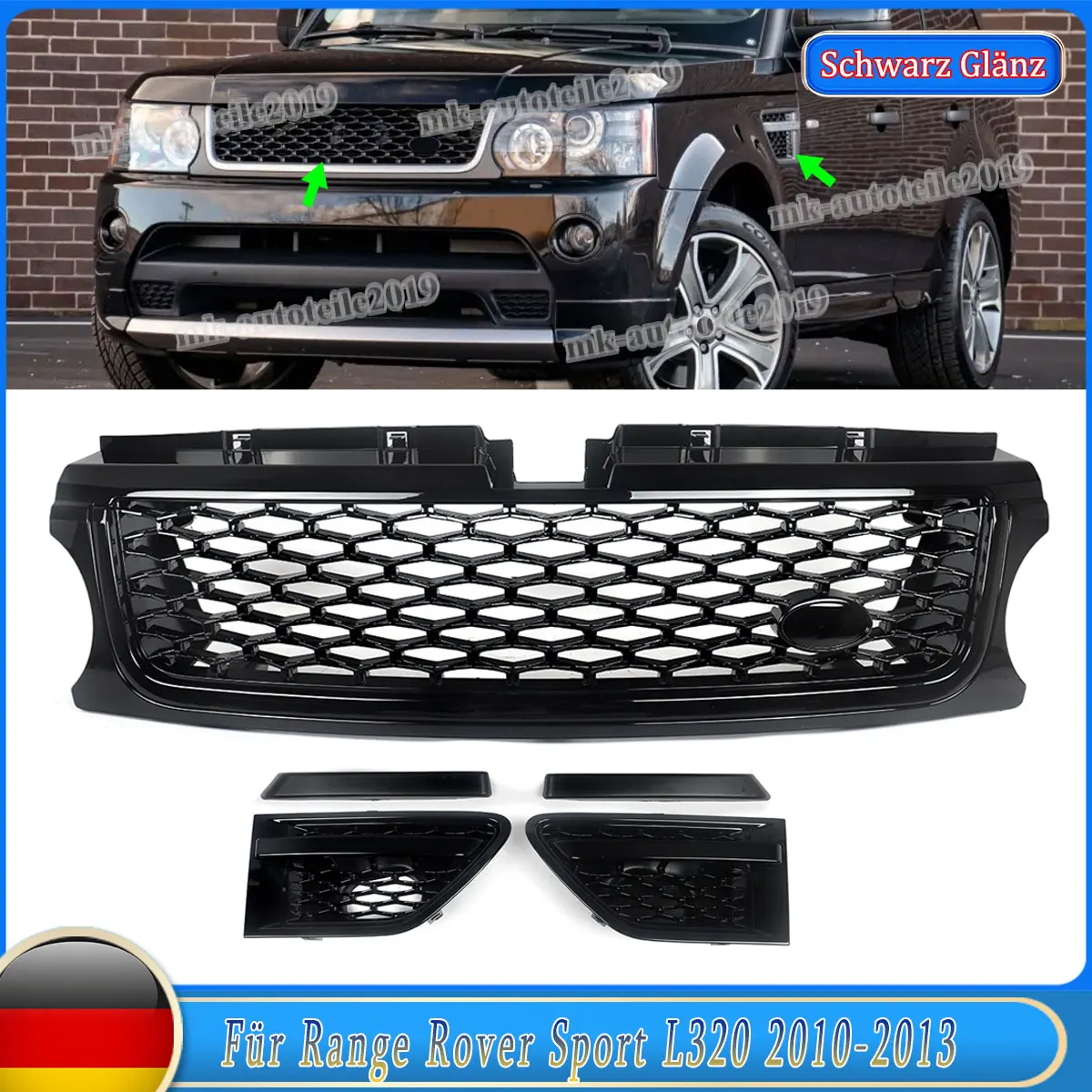 Grilles de radiateur avant SAIQINGSP, aérations latérales, style Autobiography, pour Range Rover Sport L320 2010 2011 2012 2013