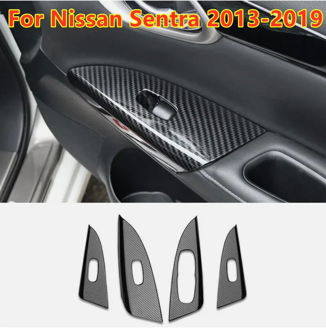 4X Carbon Fiber Window Lift Panel Switch Cover Trim For Nissan Sentra 2013-2019