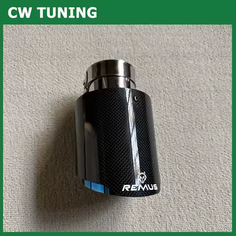 1PCS Car Exhaust Tail Pipe Glossy Carbon Tail End Blue Stainless Steel Straight Muffler Tip Flange With Remus Logo For Bmw F30