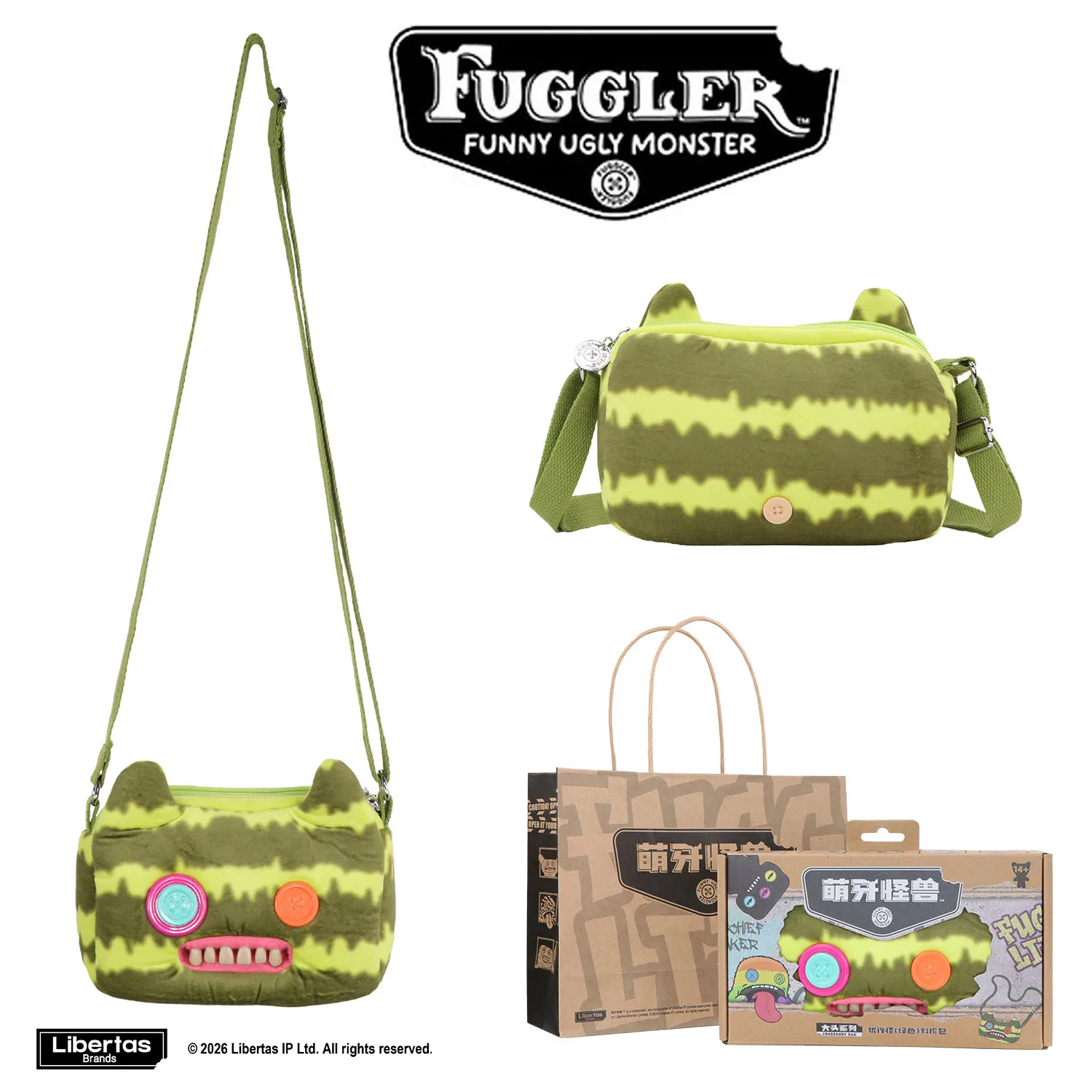Fugglers Hässliches Zahnmonster Flauschige Umhängetaschen Niedliche Fugg Plüsch-Geldbörse Schulter-Rucksack Portemonnaie für Mädchen Jungen Cartoon-Tier 22CM
