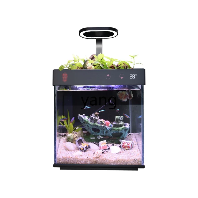 YJQ office goldfish tank desktop ecological landscaping household living room water-free lazy glass fish tank