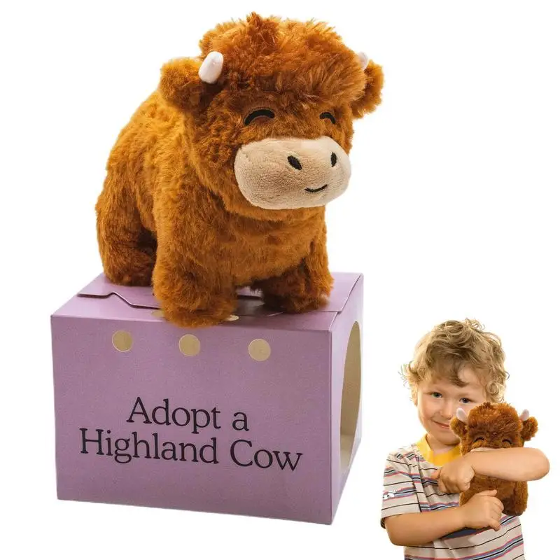 Fluffy Highland Cow Soft Toy Gift Brown Highland Cow Stuffed Animal Plush Toy Highland Cattle Plush Stuffed 7.87inch Fluffy Bull