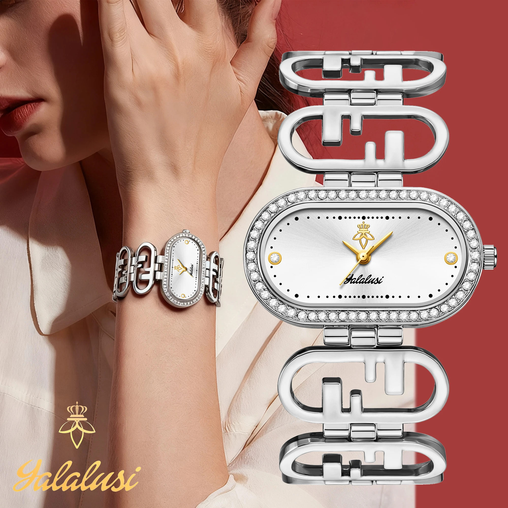 Jam Tangan Gelang Wanita YaLaLuSi Tahan Air dengan Quartz: Hadiah Mewah Berhiaskan Berlian, Jam Tangan Reloj Mujer untuk Wanita