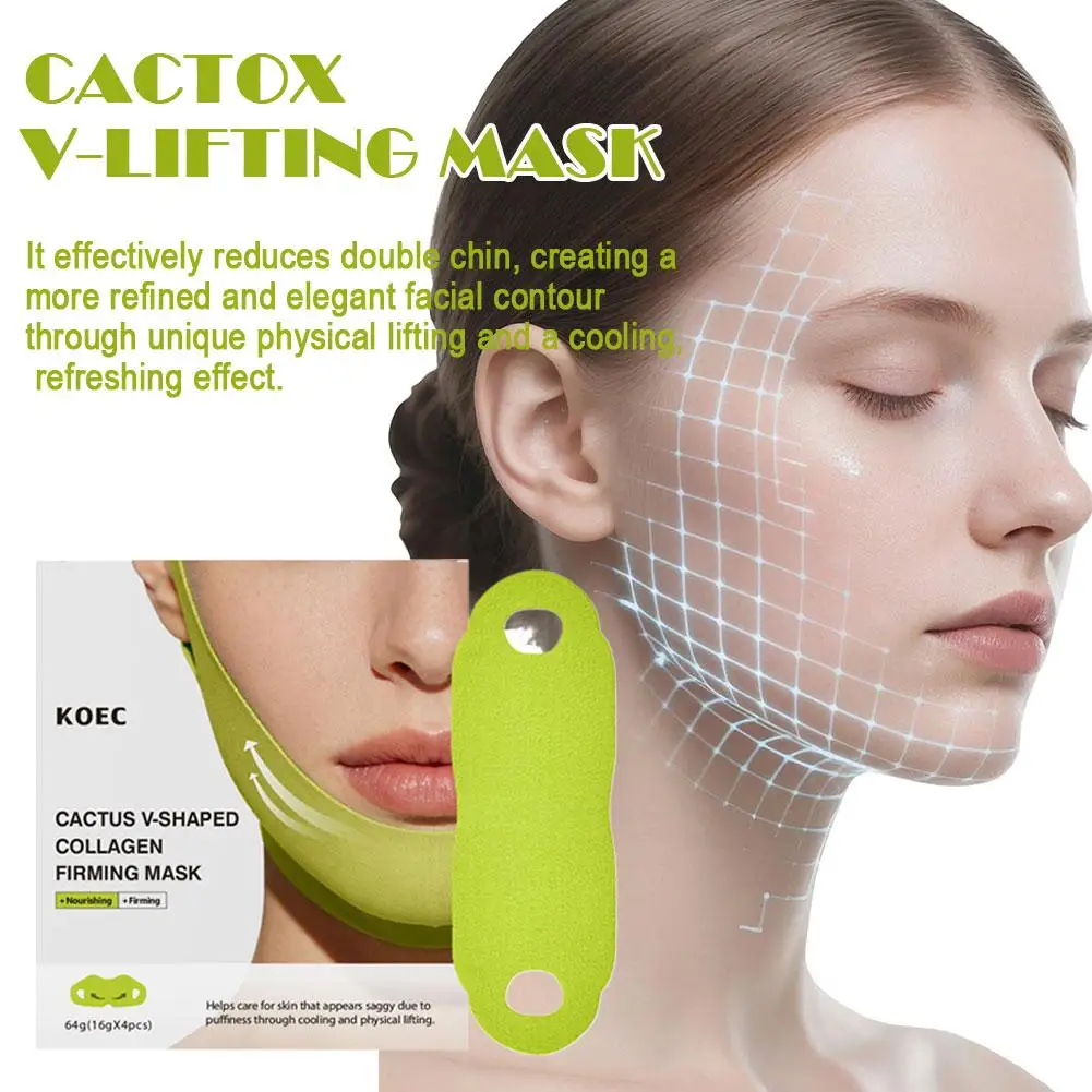 4-pack Mask Cactus Collagen V-Face Lifting Ear Hook Mask Lifting Hydrating Moisturizing Firming Facial Skin Beauty