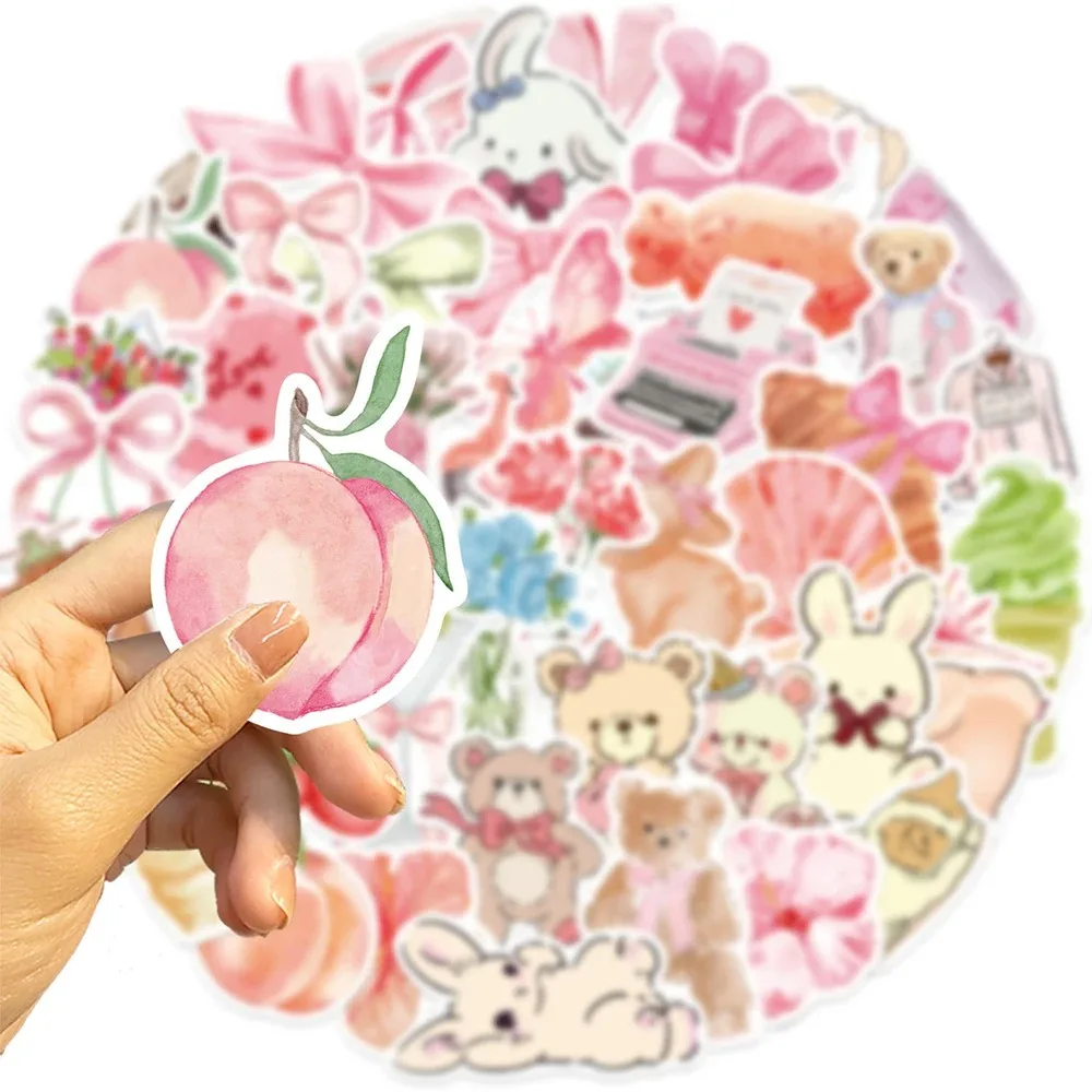 10/30/50PCS Cute Bear Bow Pink Stickers Ins Style Cartoon Decals Decoration DIYNotebook Phone Stationery Fridge Bike Kawaii Kids