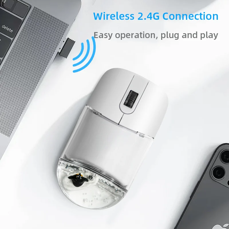 Wireless 2.4G Mouse Liquid Oil Wireless Mouse Cute Floating Dolls Fit Small Hands Office Use Low Noise Button Mause PC Mice