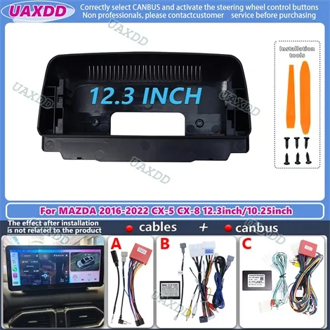 For MAZDA 2016-2022 CX-5 CX-8 12.3 Inch/10.25 Inch Frame Kit Panel Center Fascia Cable Video Canbus Box 2 Din Car Interior Stere