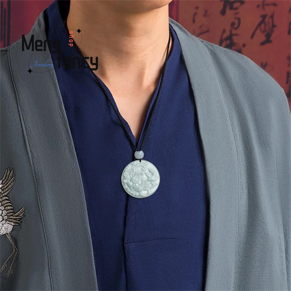 Natural Myanmar A-goods Jadeite Peony Flower Jade Pendant Exquisite Elegant Charm High-grade Luxury Quality Fashion Fine Jewelry