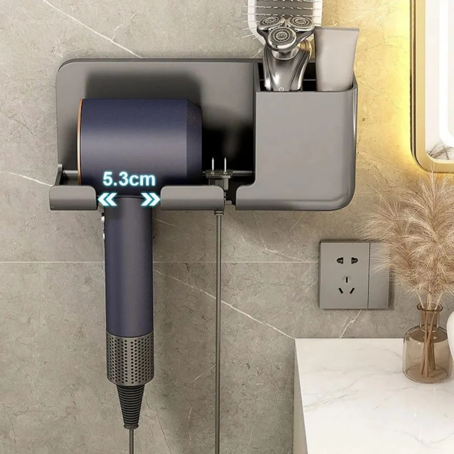 Convenient and Durable Non-Punching Wall-Mounted Hair Dryer Rack Holder for Bathroom - Easy to Install and Space-Saving Storage