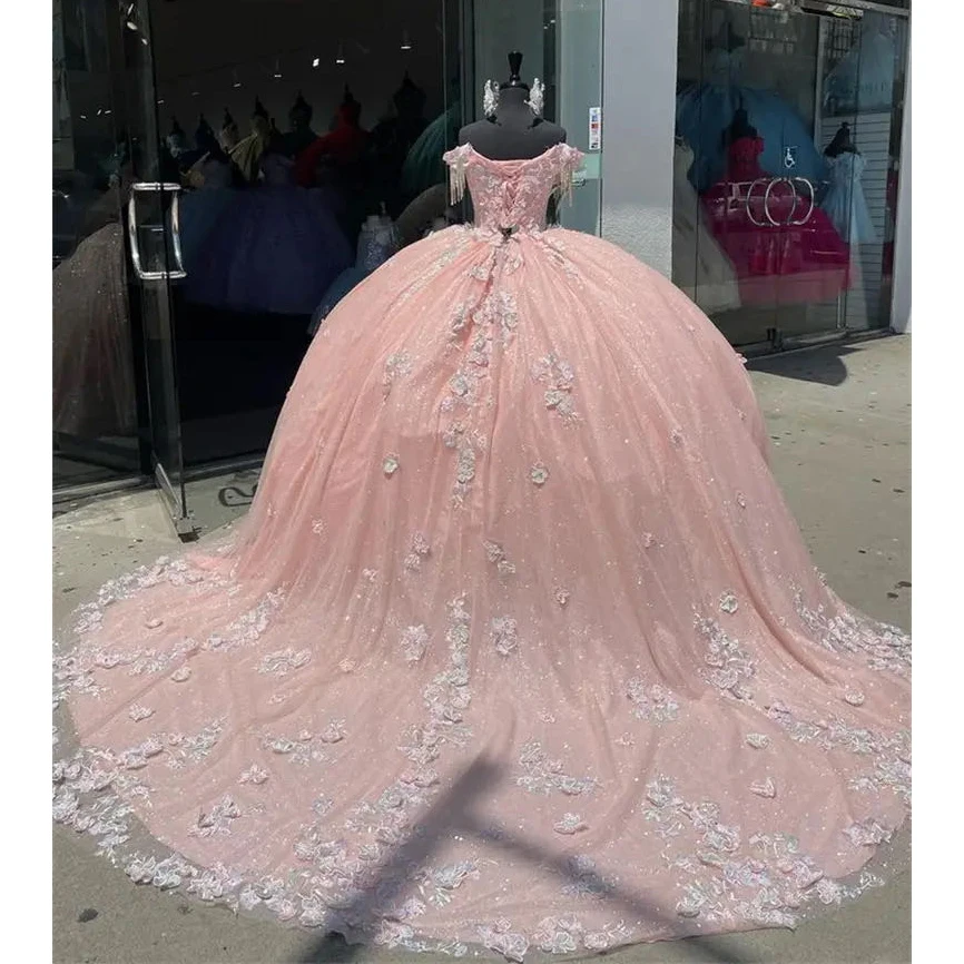 Vestido de quinceañera rosa de lujo para niñas de México, vestido de baile con apliques de cuentas, Vestidos de fiesta de cumpleaños, 15 Vestidos personalizados