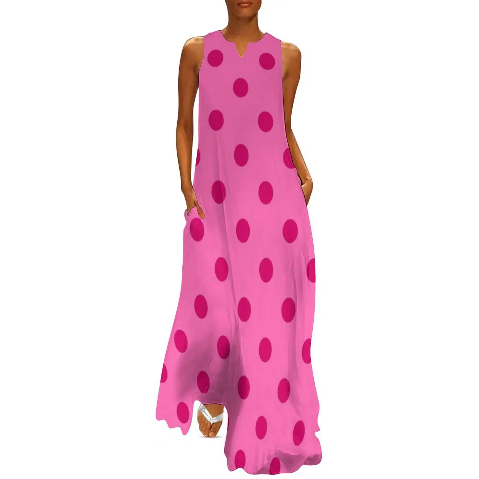 

Large Dark Hot Pink Polka Dots on Light Hot Pink Long Dress women's summer clothing 2025 Woman dresses evening dress Dress