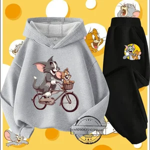 Tom và Jerry Children Hood, Long -sleeved Sweatshirt, Casual Top, Cartoon, Anime, Harajuku, Boys, Girls, Fall, Winter 10 Áo nỉ bán hàng chính của Tom và Jerry - №9